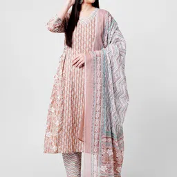 KALINI Floral Printed Pure Cotton Regular Kurta with Palazzos & With Dupatta-1