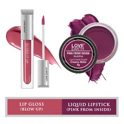 LOVE EARTH 2-Pcs Gloss It Up Lip Gloss & Creme Matte Multipot - Pink From Inside-Blow Up-1