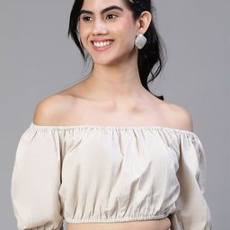 Oxolloxo Women Round Neck Elasticated Cotton Crop Top-picture-43