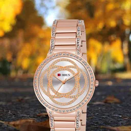 Curren Women Embellished Bracelet Style Straps Analogue Watch CR-3480-Rose-White-image-68