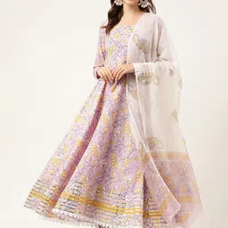 KALINI Floral Printed Regular Gotta Patti Pure Cotton Kurta With Trousers & Dupatta-picture-11