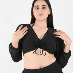 Blissence Women Tie Up Solid Swimwear Cover Up Top-image-27