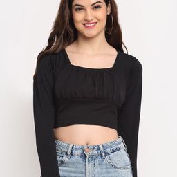 Sugathari Black Crepe Crop Top-image-84