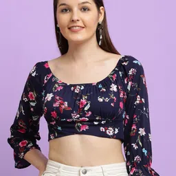 BAESD Floral Printed Off-Shoulder Bell Sleeve Crepe Bardot Top-picture-21