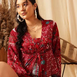 QUIERO Floral Printed Long Puff Sleeves Wrap Top-picture-18