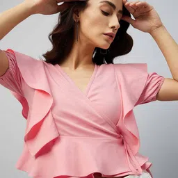 DELAN Flutter Sleeve V-Neck Wrap Top-picture-47