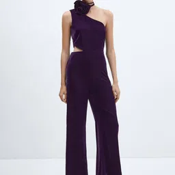 MANGO Velvet Jumpsuit with Applique Tie-up-image-81