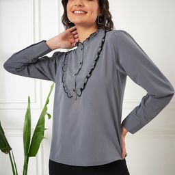 Kibo High Neck Ruffles Detailed Regular Top-image-4