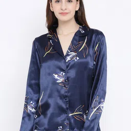 Oxolloxo Women Navy Blue Printed Lounge Shirt-image-38