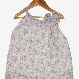KiddoPanti White Floral Print Georgette Top-image-18