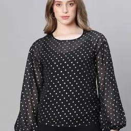Oxolloxo Abstract Printed Round Neck Puff Sleeve Regular Top-image-53
