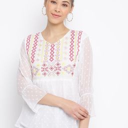 Mayra White & Red Embroidered Georgette Top-image-57