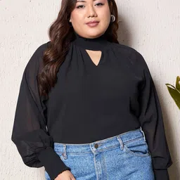 Berrylush Curve Keyhole Neck Georgette Top-image-55