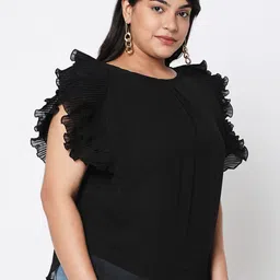 Curves by MISH Plus Size Black Ruffles Georgette Top-image-48