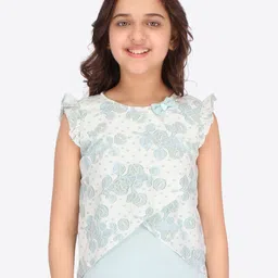 CUTECUMBER Sea Green & White Floral Print Ruffled Georgette Top-picture-16