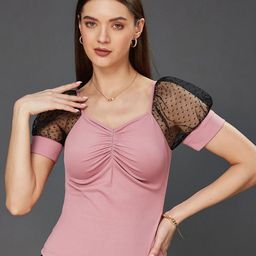 Miss Chase Sweetheart Neck Puff Sleeve Georgette Top-20