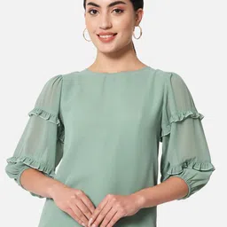 ALL WAYS YOU Green Puff Sleeve Georgette Top-50