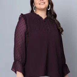 Indietoga Plus Size Self Design Bell Sleeve Georgette Top-6