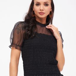 Harpa Smocked High Neck Puff Sleeves Top-image-61