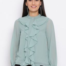 BAESD Band Collar Ruffles Shirt Style Top-image-84