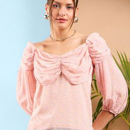 SASSAFRAS Floral Printed Puff Sleeve Ruched Top-image-69
