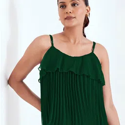 BerryBird Shoulder Straps Ruffle Pleated Georgette Top-image-87