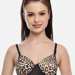 Women Cotton Lycra Lightly Padded Bra Leopard Print Black Girls Pushup Bra-17