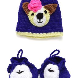 CHUTPUT Unisex Kids Blue & Yellow Embroidered Beanie & Mittens-32