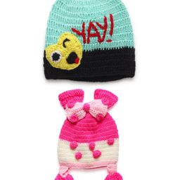 CHUTPUT Kids Set of 2 Pink & Blue Embroidered Beanie-16