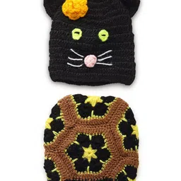 CHUTPUT Unisex Kids Black & Brown Embroidered Beanie-image-83