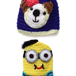 CHUTPUT Kids Set Of 2 Yellow & Blue Woolen Beanie-16
