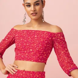 INDYA Floral Printed Off Shoulder Cropped Top-27
