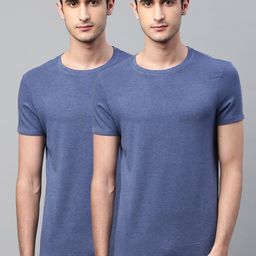 Marks & Spencer Men Pack of 2 Blue Solid Thermal T-shirts-picture-16