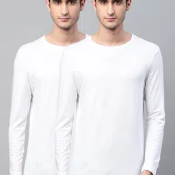 Marks & Spencer Men Pack of 2 White Solid Thermal T-shirts-image-50