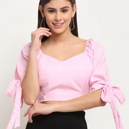 ELEVANTO Pink Sweetheart Neck Crop Top-picture-25