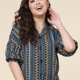 CLEMIRA Tribal Printed Puff Sleeves Top-image-96