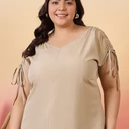 Sztori Plus Size Extended Sleeves Crepe Top-image-34