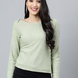 Latin Quarters Self Design Boat Neck Ribbed Long Sleeves Top-4