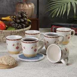 CDI White & Brown Set Of 6 Dish washer And Microwave Safe Ceramic Matte Mugs 200 ML Each-22