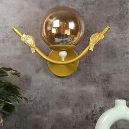 MFD HOME FURNISHING Gold Toned Glass Wall Lamp With Metal Base-23