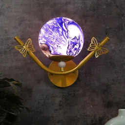 MFD HOME FURNISHING  Blue & White Printed Glass Wall Lamp With Metal Base-17