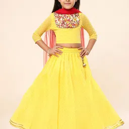 A T U N Girls Embroidered Ready to Wear Lehenga & Blouse With Dupatta-16