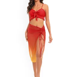 Plus Curvves Women Bikini Set With Front Knot Detail Cover Up-image-52