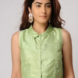 SMRITI GUPTA Pure Silk Shirt Style Crop Top-picture-26