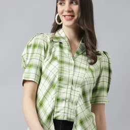 Latin Quarters Checked Puff Sleeves Shirt Style Top-picture-27