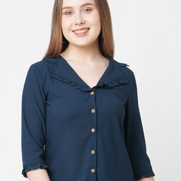 MISH Women Navy Blue Ruffles Georgette Shirt Style Top-22