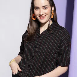 DressBerry Striped Cotton Georgette Shirt Style Top-image-40