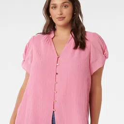 Forever New Plus Size Mandarin Collar Puff Sleeves Shirt Style Top-picture-14