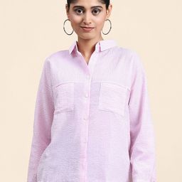 RACHNA Vertical Striped Shirt Collar Shirt Style Top-image-60