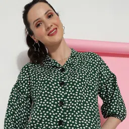 CLEMIRA Geometric Print Mandarin Collar Shirt Style Top-image-83